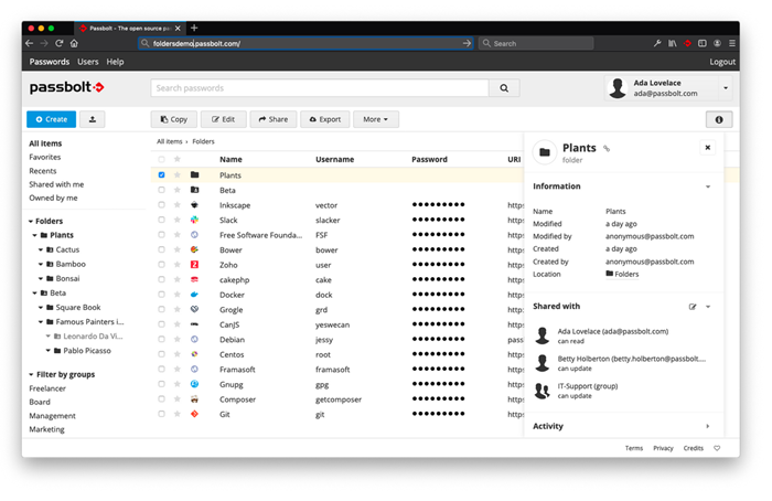 Collaborative Password Management with Passbolt